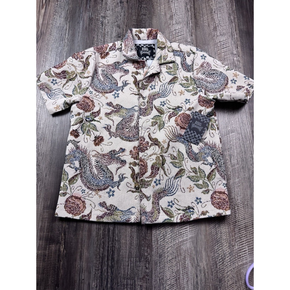 REBEL VENGEANCE Tapestry Floral Dragon Multicolor MOTO WOVEN SHIRT JACKET M NWT - Picture 1 of 6